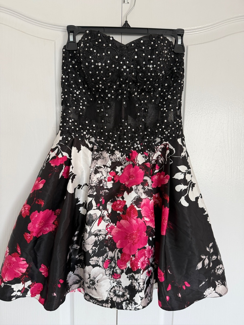 Blondie Nites Womens Junior Size 5 Black Floral Corset Party Dress Lace Up Back